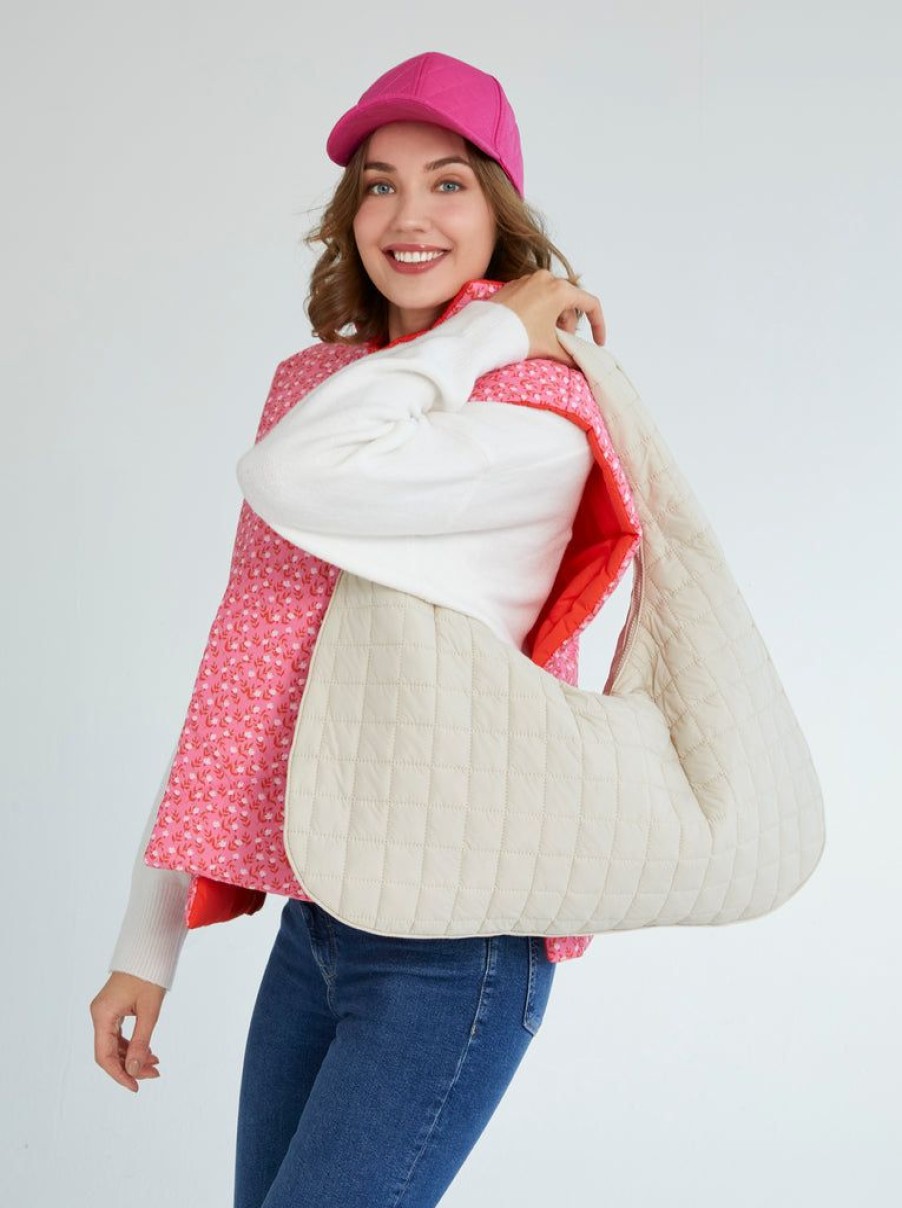 Shiraleah Shiraleah Ezra Quilted Nylon Hobo, Ivory | Women Hobos