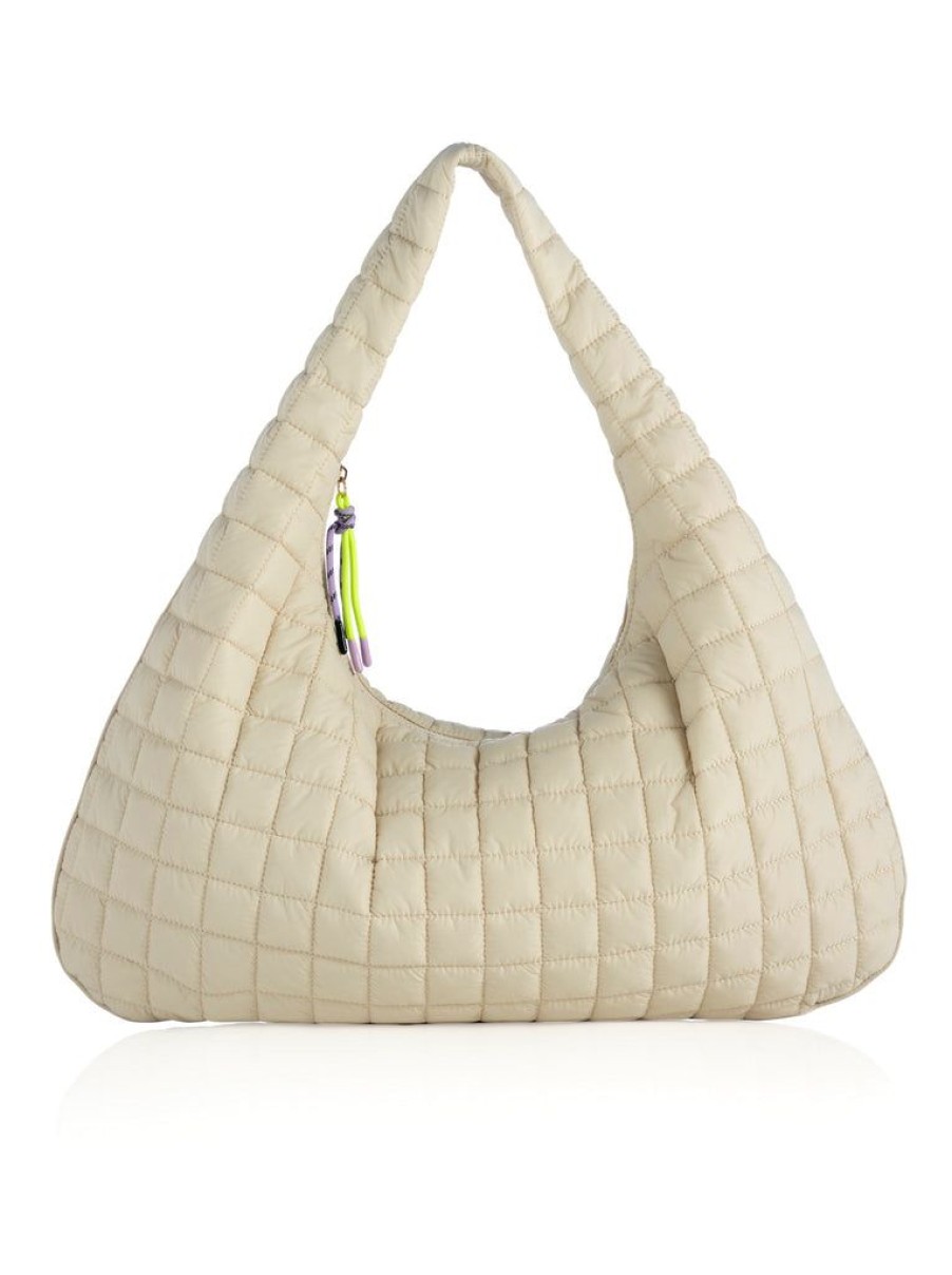 Shiraleah Shiraleah Ezra Quilted Nylon Hobo, Ivory | Women Hobos