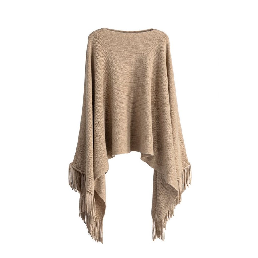 Shiraleah Shiraleah Rowan Knit Poncho Shawl, Camel | Women Cape Scarves