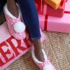 Shiraleah Shiraleah Grace Knit Holiday Slippers With Pom, Pink | Women Slippers