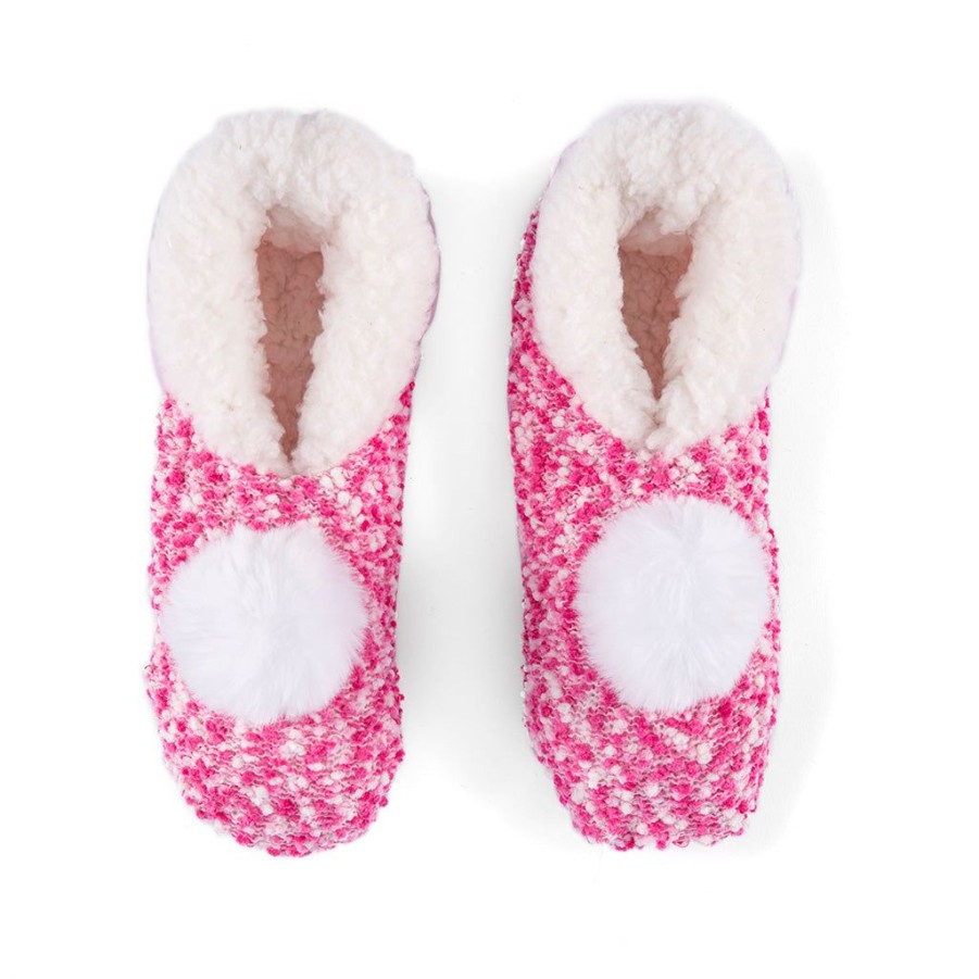 Shiraleah Shiraleah Grace Knit Holiday Slippers With Pom, Pink | Women Slippers