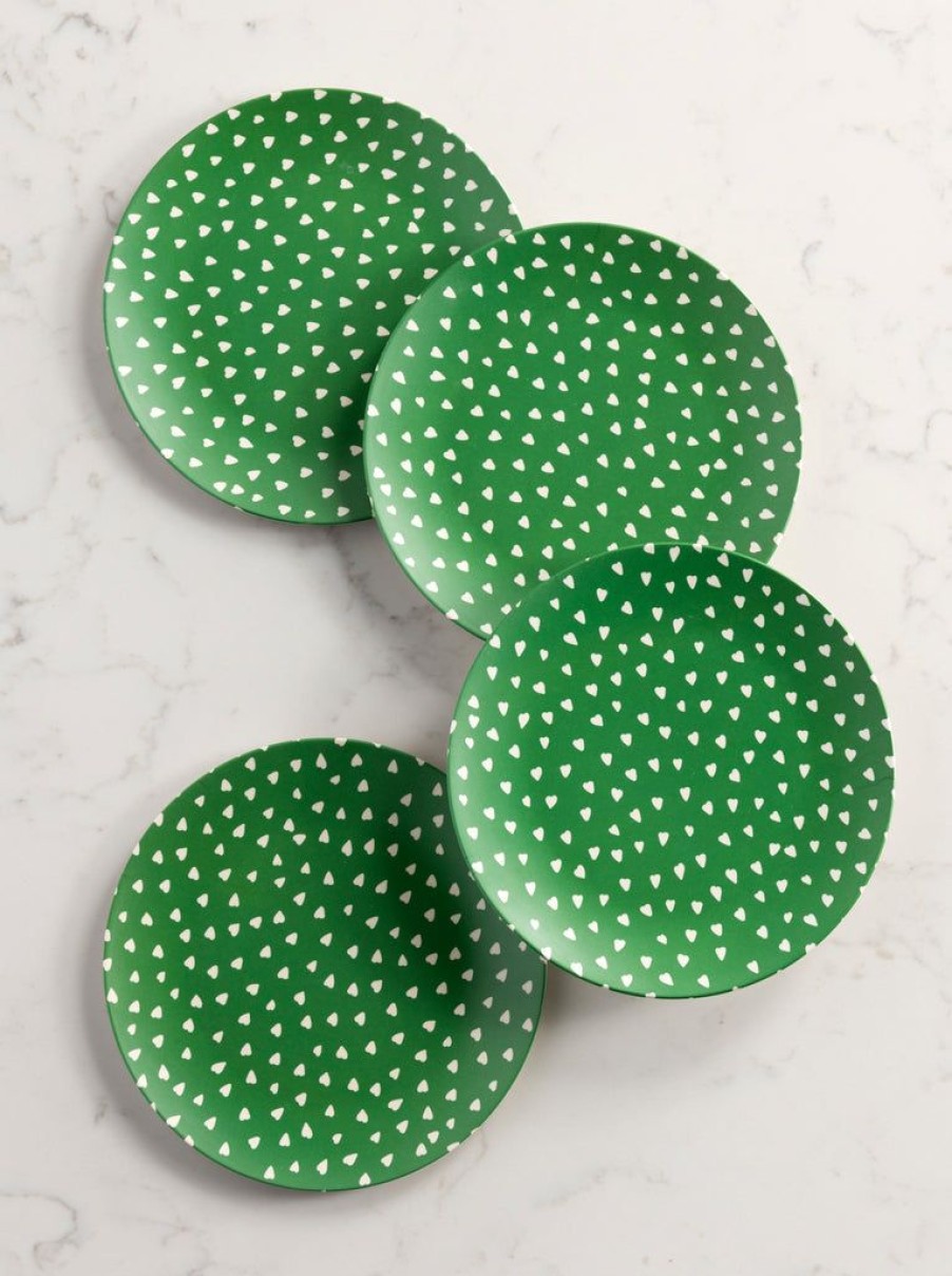 Shiraleah Shiraleah Primavera Set Of 4 Hearts Print Appetizer Plates, Green | Home