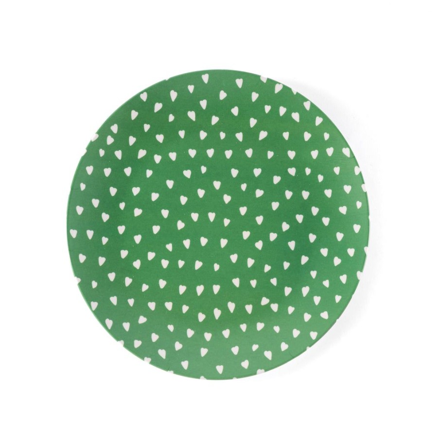 Shiraleah Shiraleah Primavera Set Of 4 Hearts Print Appetizer Plates, Green | Home