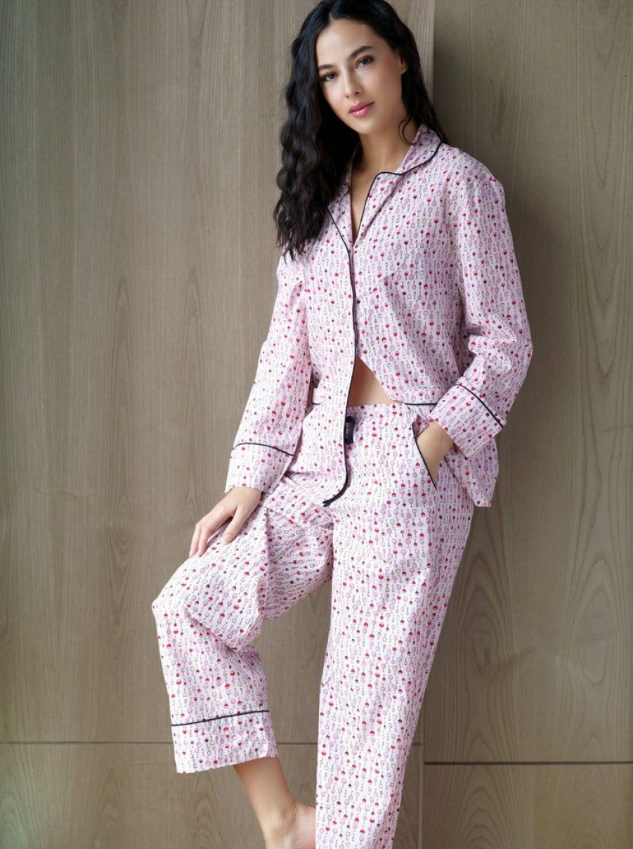 Shiraleah Shiraleah Hope Wine Glass Print Pj Set, Pink | Women Pj Sets