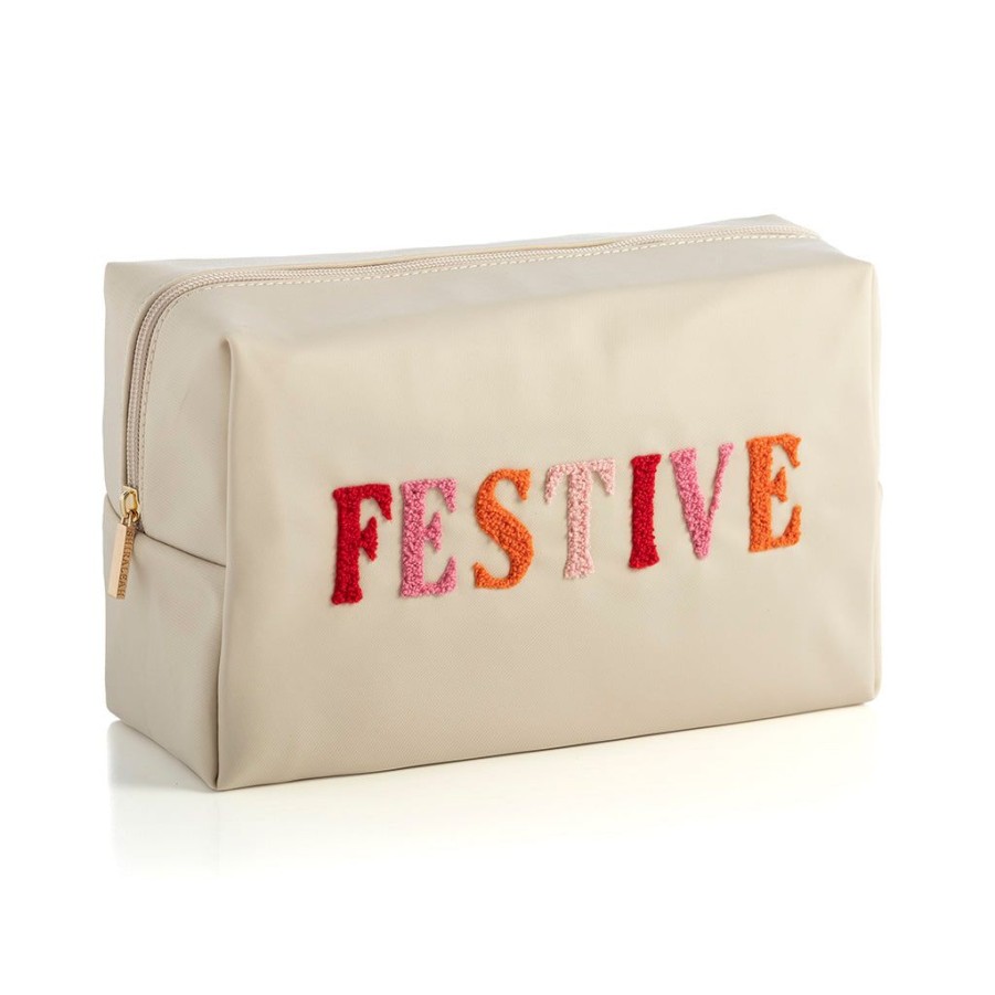 Shiraleah Shiraleah Cara Festive Cosmetic Pouch, Ivory | Women Zip Pouches