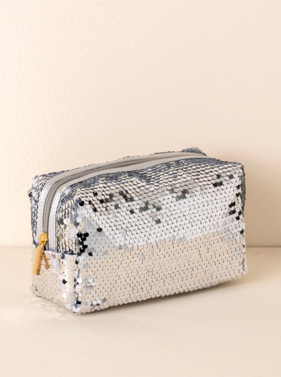 Shiraleah Shiraleah Bling Cosmetic Pouch, Silver | Women Zip Pouches