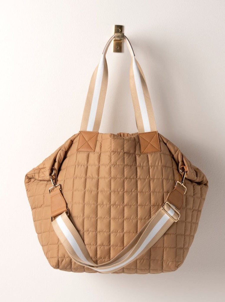 Shiraleah Shiraleah Ezra Quilted Nylon Travel Tote, Tan | Women Totes