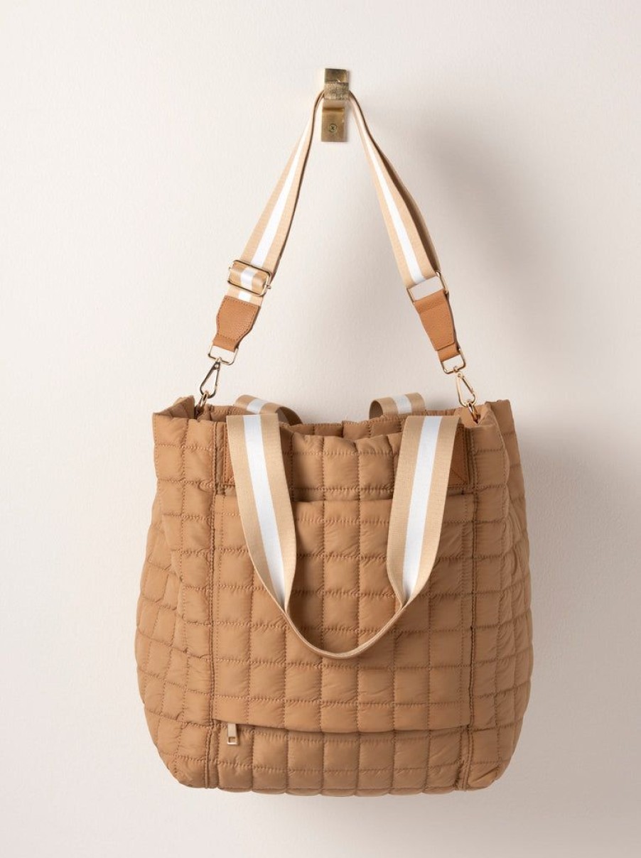 Shiraleah Shiraleah Ezra Quilted Nylon Travel Tote, Tan | Women Totes