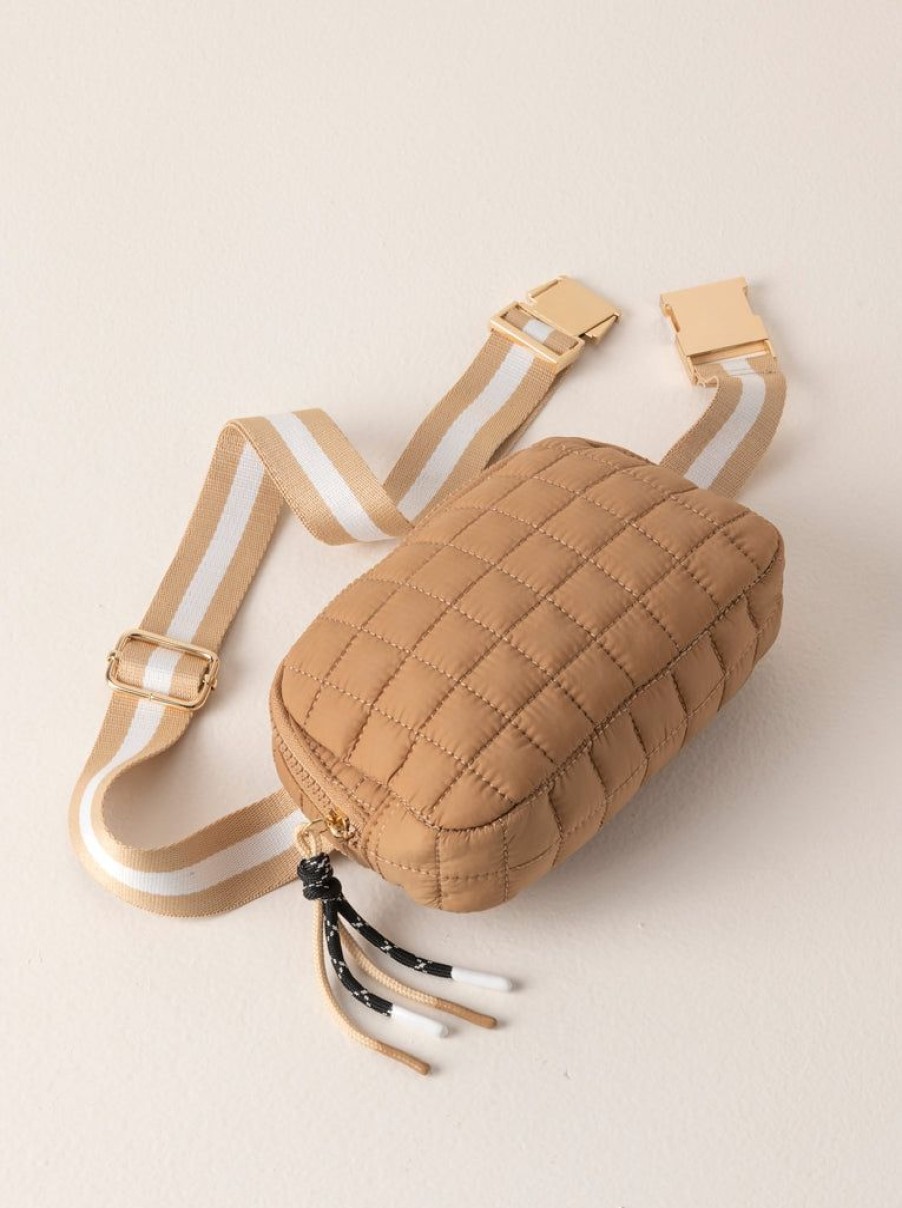 Shiraleah Shiraleah Ezra Quilted Nylon Belt Bag, Tan | Women Belt Bags