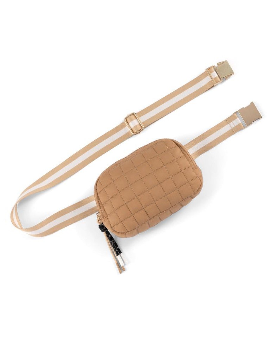 Shiraleah Shiraleah Ezra Quilted Nylon Belt Bag, Tan | Women Belt Bags