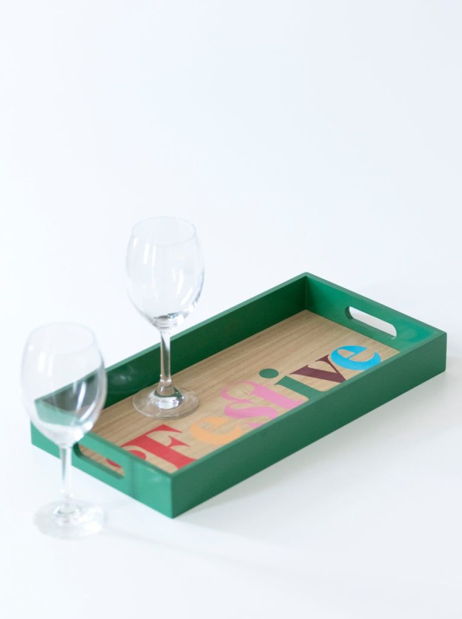 Shiraleah Shiraleah Celebration Festive Holiday Tray, Green | Home