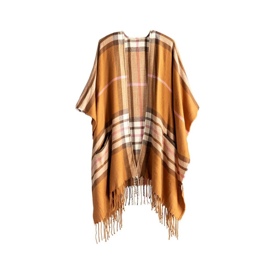 Shiraleah Shiraleah Luca Plaid Cape Shawl, Rust | Women Cape Scarves