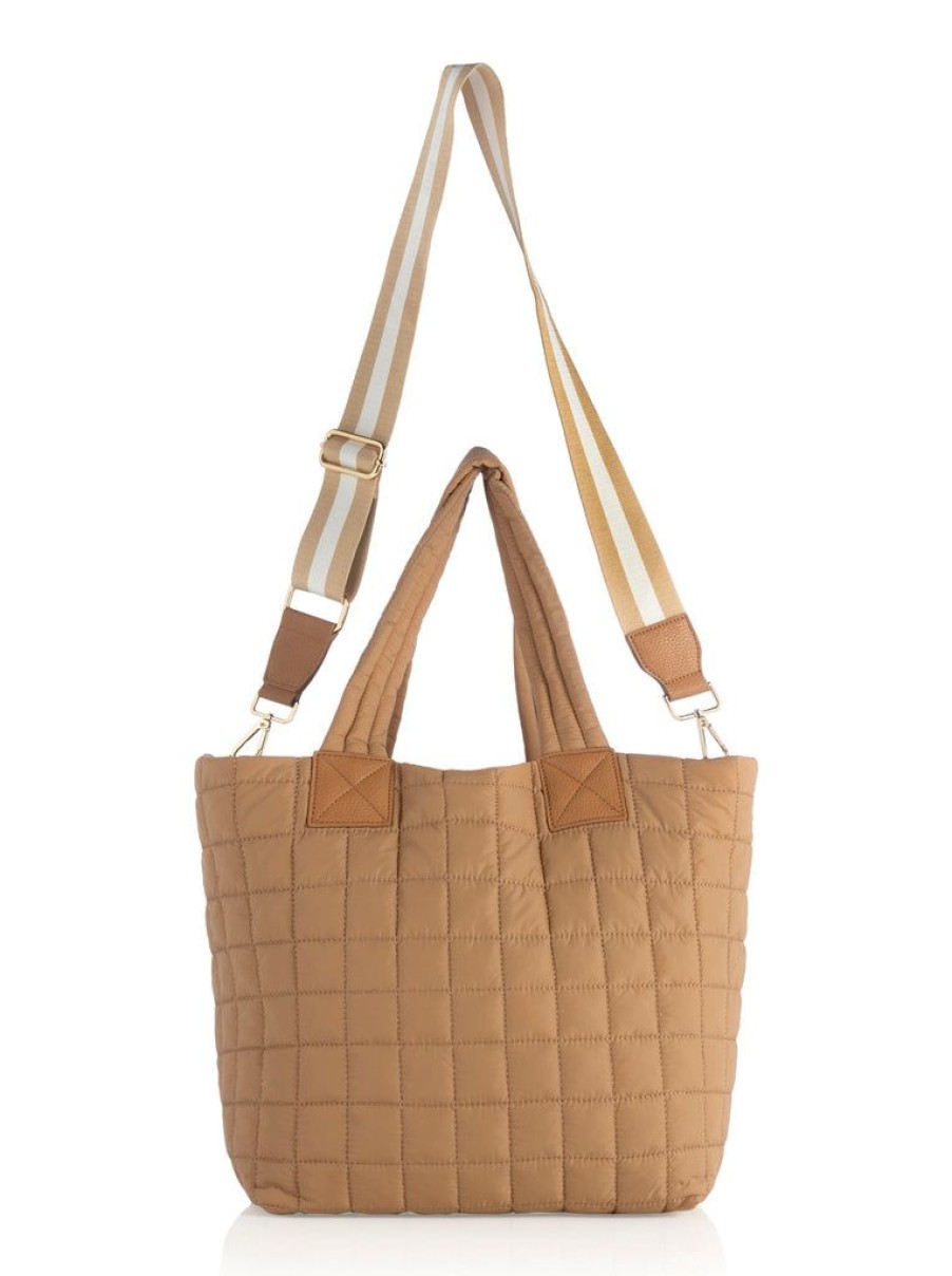 Shiraleah Shiraleah Ezra Quilted Nylon Tote, Tan | Women Totes