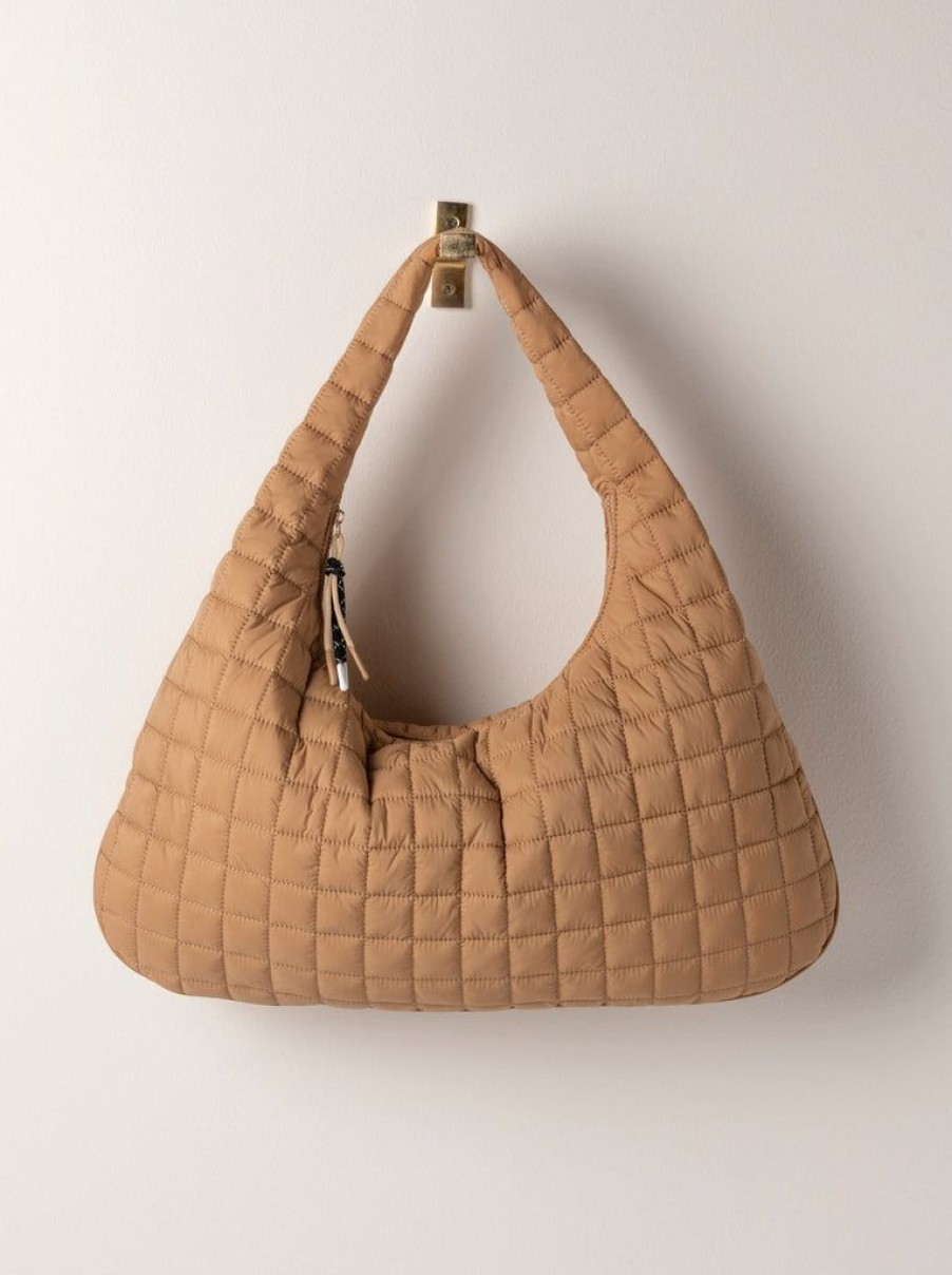 Shiraleah Shiraleah Ezra Quilted Nylon Hobo, Tan | Women Hobos