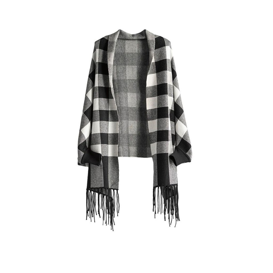 Shiraleah Shiraleah Reeve Plaid Wrap Shawl, Black And White | Women Cape Scarves