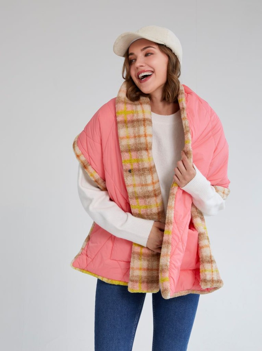 Shiraleah Shiraleah Malena Puffer Wrap, Pink | Women Cape Scarves